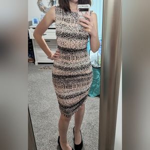 Cache Cheetah Animal Print Black/Pink Dress with Ruching Detail - Size Medium